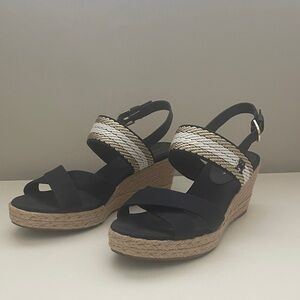 Tommy Hilfiger Navy and Tan Wedge Sandals